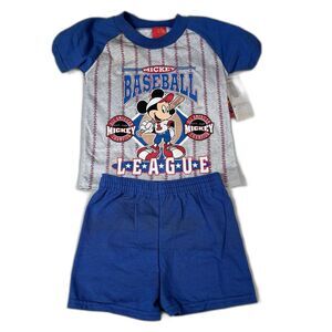 Disney T-Shirt & Shorts Toddlers Size 2T Mickey Slugsters Baseball Set Y2K New